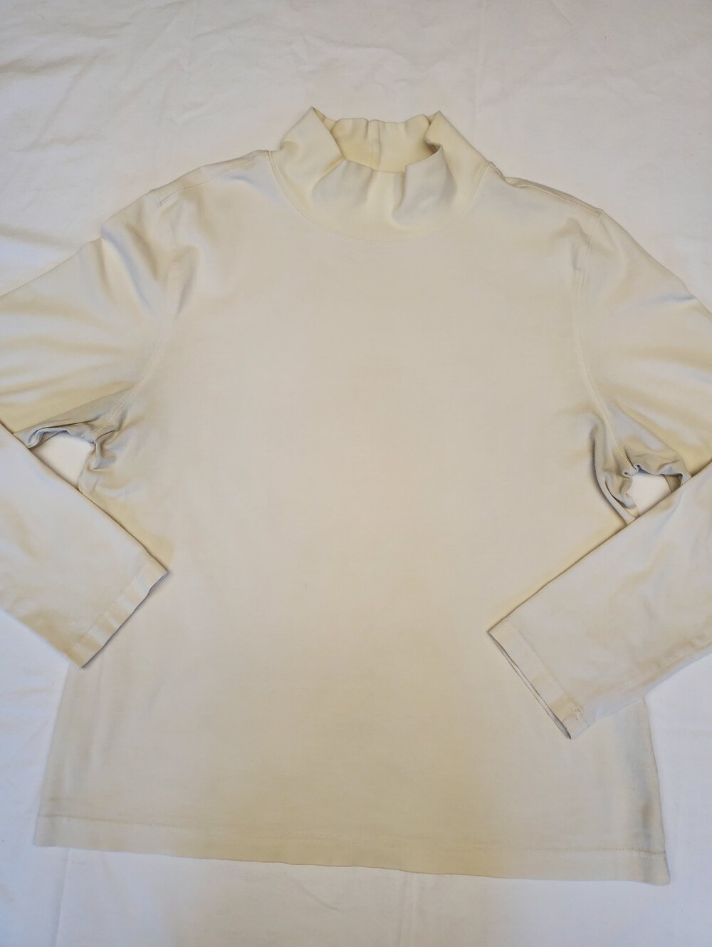 Talbots Petites Mock Neck Top Womens PL Ivory Cream Long Sleeve Stretch Cotton